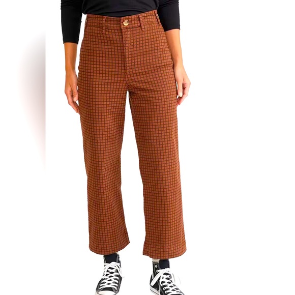 Marine Layer Pants - Marine Layer Rust Plaid Cropped Pants